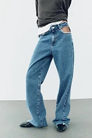 Z1975 MID RISE RIPPED CUT OUT STRAIGHT LEG JEANS