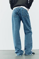 Z1975 MID RISE RIPPED CUT OUT STRAIGHT LEG JEANS