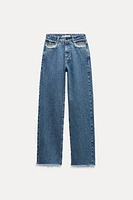 Z1975 MID RISE RIPPED CUT OUT STRAIGHT LEG JEANS