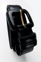 LEATHER BELT WITH SQUARE BUCKLE