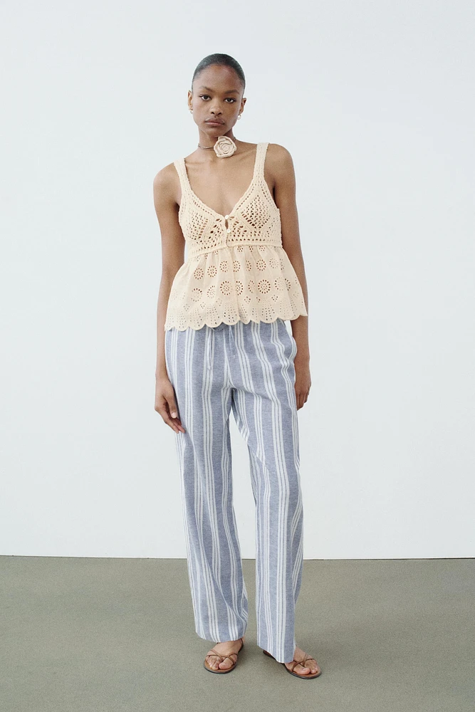 EMBROIDERED KNIT TOP WITH OPENWORK EMBROIDERY