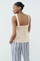 EMBROIDERED KNIT TOP WITH OPENWORK EMBROIDERY