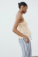 EMBROIDERED KNIT TOP WITH OPENWORK EMBROIDERY