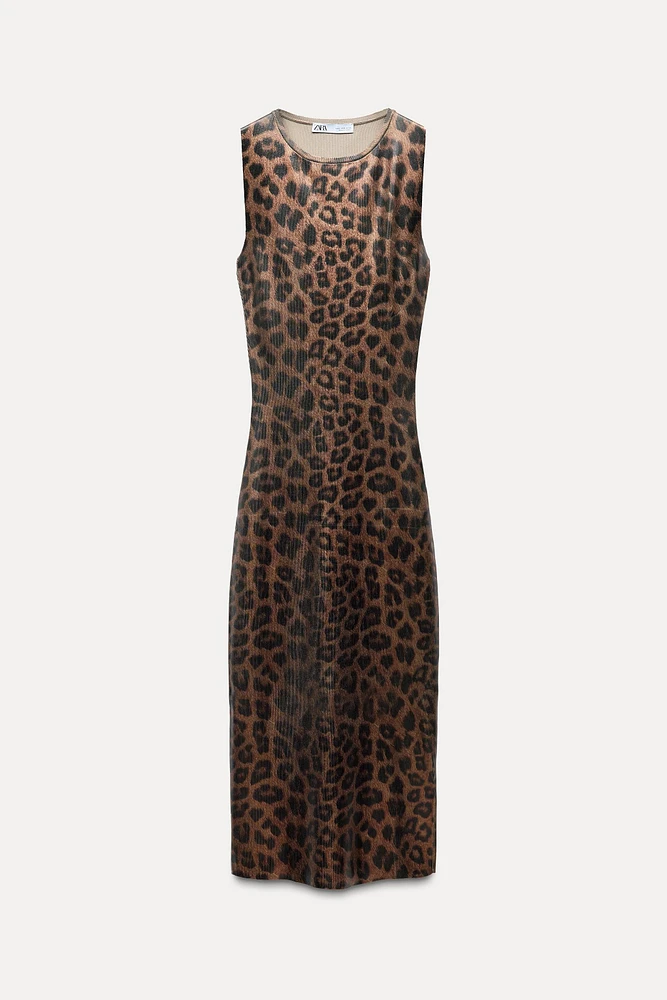 ANIMAL PRINT KNIT FOIL DRESS