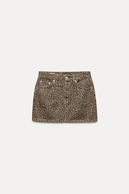 ANIMAL PRINT TRF DENIM SKIRT