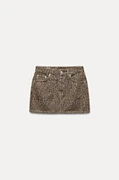 ANIMAL PRINT TRF DENIM SKIRT