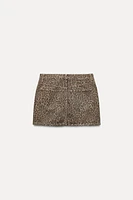 ANIMAL PRINT TRF DENIM SKIRT