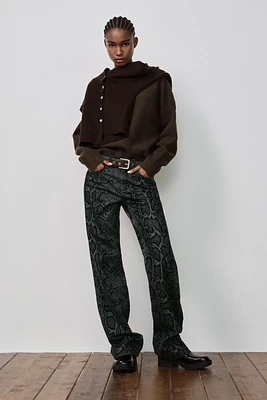 FLOCKED ANIMAL PRINT TRF JEANS WITH A MID WAIST