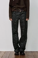 FLOCKED ANIMAL PRINT TRF JEANS WITH A MID WAIST