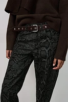 FLOCKED ANIMAL PRINT TRF JEANS WITH A MID WAIST