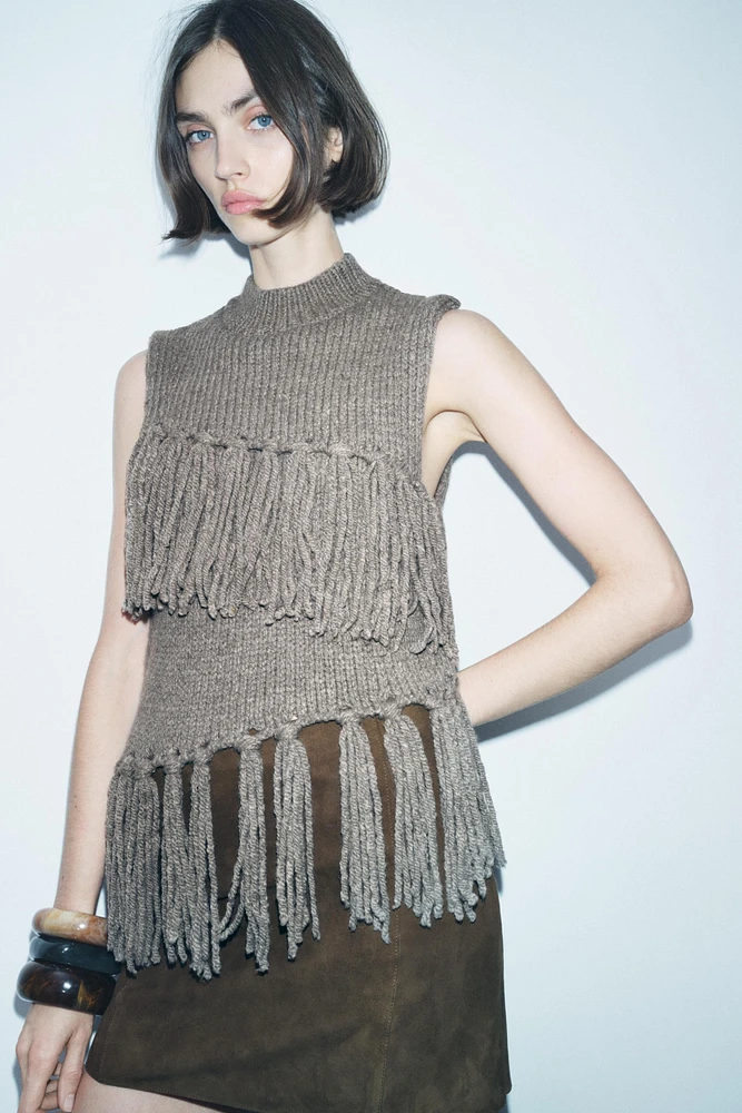 FRINGED KNIT SWEATER VEST