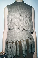 FRINGED KNIT SWEATER VEST