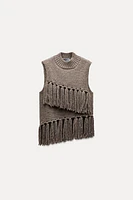 FRINGED KNIT SWEATER VEST