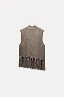 FRINGED KNIT SWEATER VEST