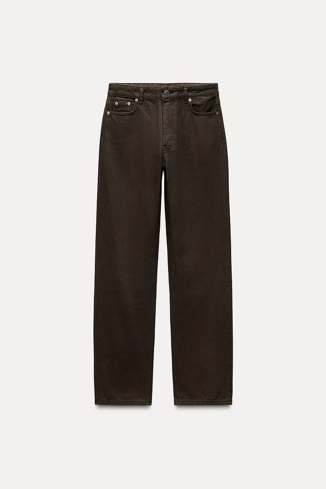 STRAIGHT CUT MID RISE WAXED JEANS ZW COLLECTION