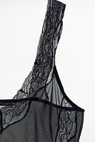 BEADED ASYMMETRIC LACE TOP