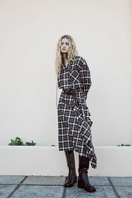 BELTED PLAID FLANNEL SKIRT