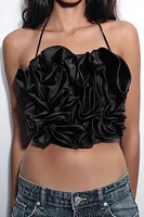 TEXTURED FLORAL SATIN EFFECT HALTER TOP