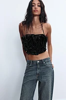 TEXTURED FLORAL SATIN EFFECT HALTER TOP