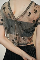 BEADED METALLIC THREAD MESH TOP