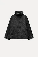 WOOL BLEND HERRINGBONE CROPPED COAT ZW COLLECTION