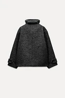 WOOL BLEND HERRINGBONE CROPPED COAT ZW COLLECTION