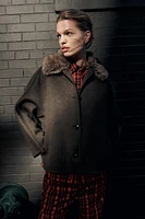 FAUX FUR COLLAR CROPPED COAT ZW COLLECTION