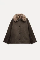 FAUX FUR COLLAR CROPPED COAT ZW COLLECTION