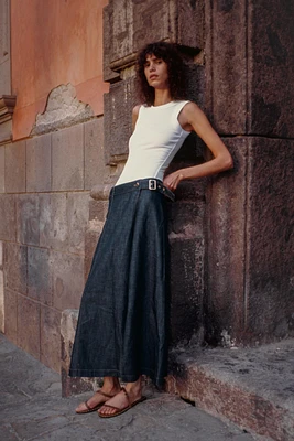 LINEN BLEND DENIM WRAP SKIRT Z1975