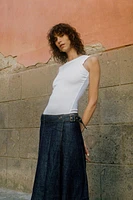 LINEN BLEND DENIM WRAP SKIRT Z1975