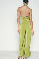 SATIN EFFECT HALTER JUMPSUIT