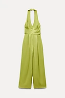 SATIN EFFECT HALTER JUMPSUIT