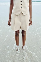 LINEN BLEND PLEATED SHORTS