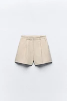 LINEN BLEND PLEATED SHORTS