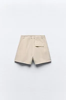 LINEN BLEND PLEATED SHORTS