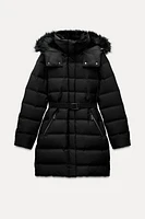 WATER AND WIND PROTECTION HOODED BELTED DOWN JACKET