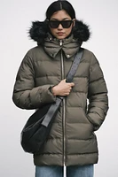 WIND PROTECTION MID-LENGTH HOODED DOWN JACKET