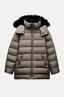 WIND PROTECTION MID-LENGTH HOODED DOWN JACKET