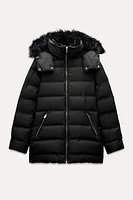 WIND PROTECTION MID-LENGTH HOODED DOWN JACKET