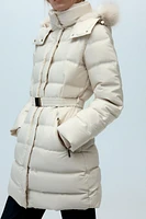 WIND PROTECTION MID-LENGTH HOODED DOWN JACKET