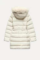 WIND PROTECTION MID-LENGTH HOODED DOWN JACKET