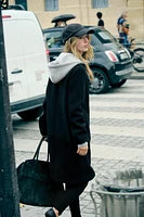 CONTRASTING COAT WITH REMOVABLE HOOD