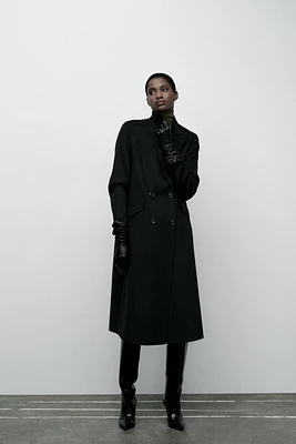 DOUBLE BREASTED WOOL BLEND OVERSIZED COAT