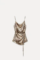 ZARA WOMAN COLLECTION<br/><br/>Top with draped neckline and spaghetti straps. Adjustable tied self belt. Asymmetric hem.