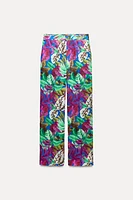 SATIN EFFECT TROPICAL PRINT PANTS