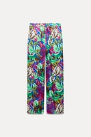 SATIN EFFECT TROPICAL PRINT PANTS