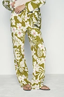 LINEN BLEND FLORAL PRINT PANTS