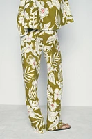 LINEN BLEND FLORAL PRINT PANTS