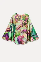 SATIN EFFECT TROPICAL PRINT KIMONO