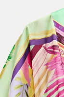 SATIN EFFECT TROPICAL PRINT KIMONO